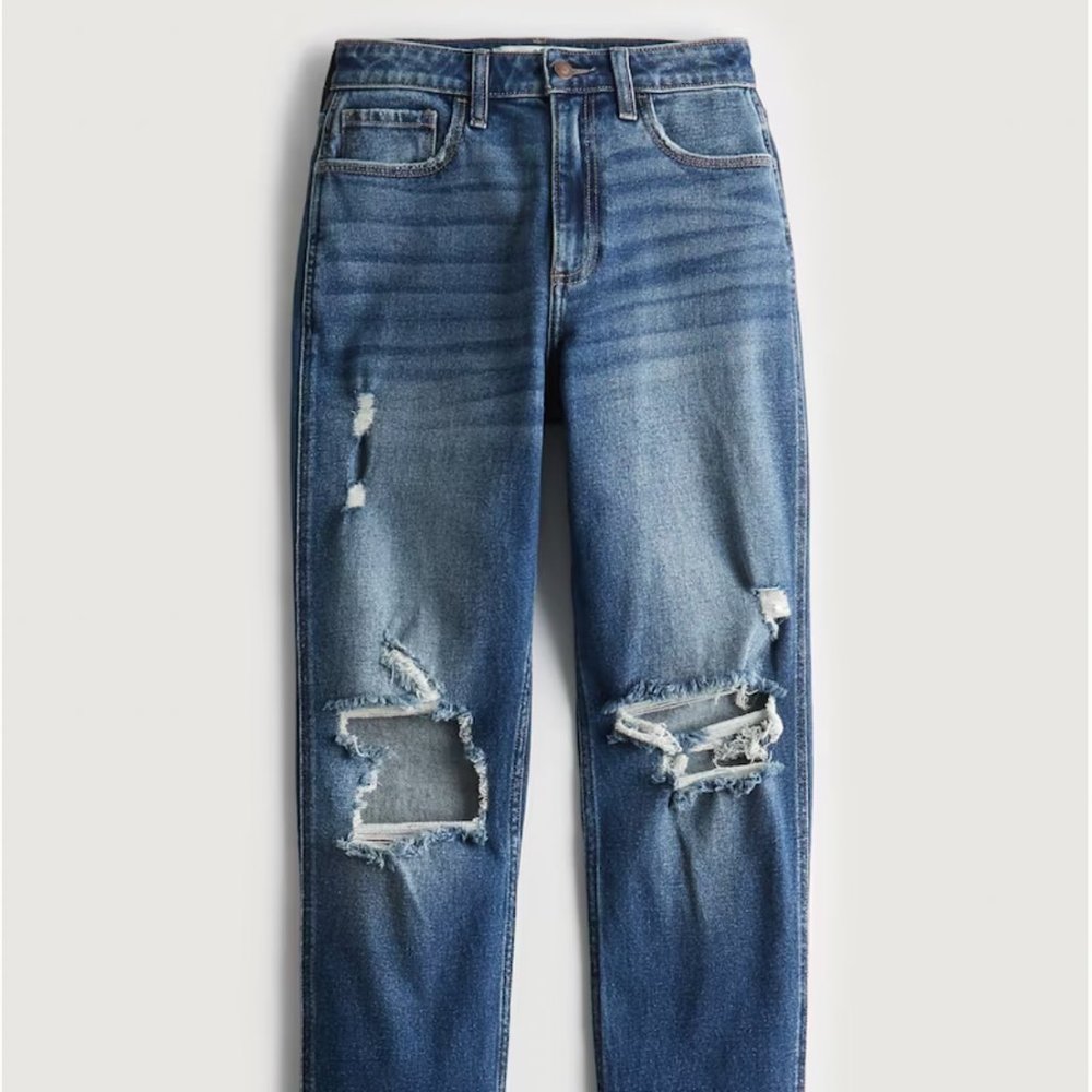 Hollister Curvy Ripped High Rise Mom Jeans Size 27